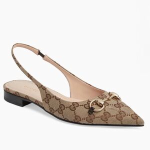 New Gucci Erin Canvas GG Monogram Logo Slingback Flats  - Size 38